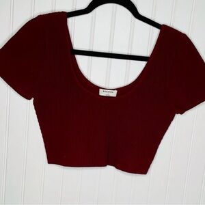 Babaton Ribbed Scoop Neck Crop Top - Wine